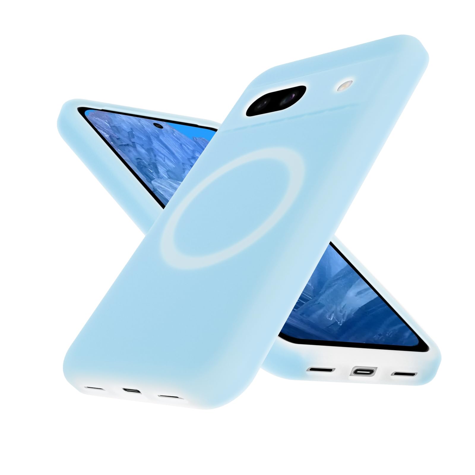 fagazzfu Google Pixel 8a 用 ケース MagSafe対応 ミルキージェリー 液状シリコン 耐衝撃 アイスブルー