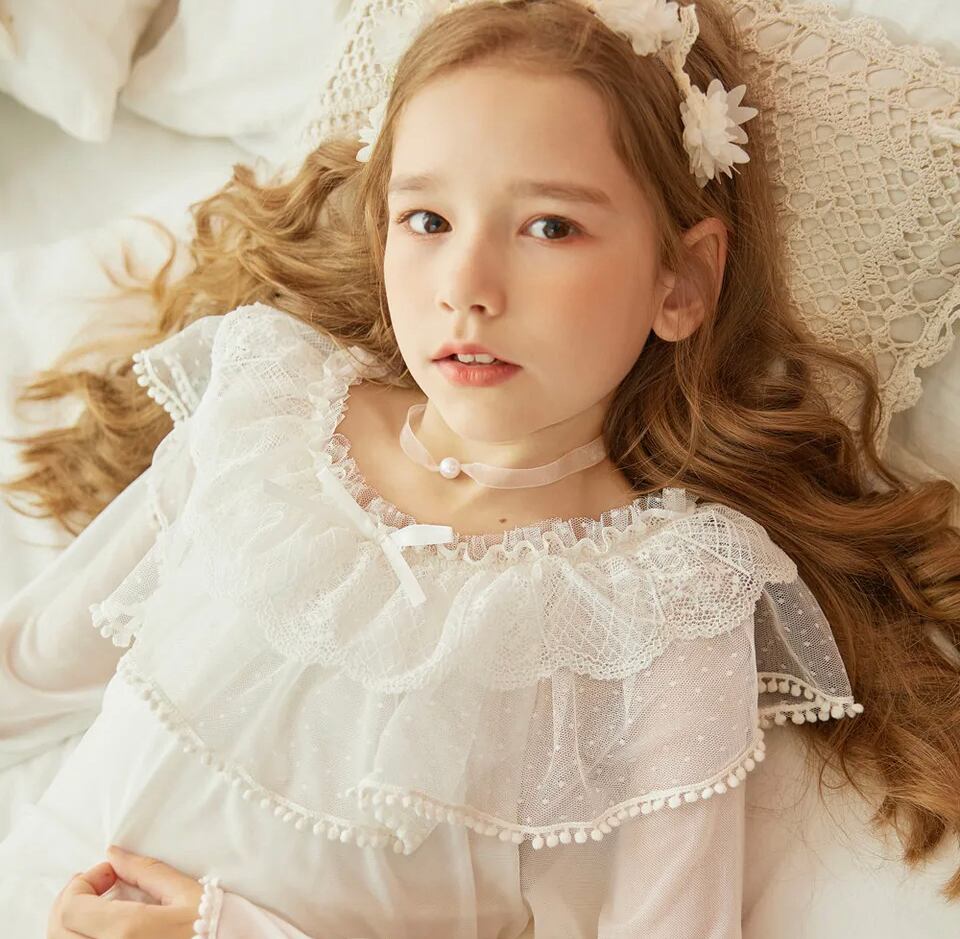 プリンセスネグリジェ レースカラー ••••••••••海外子供服 キッズフォト 撮影 ルームウェア パジャマ