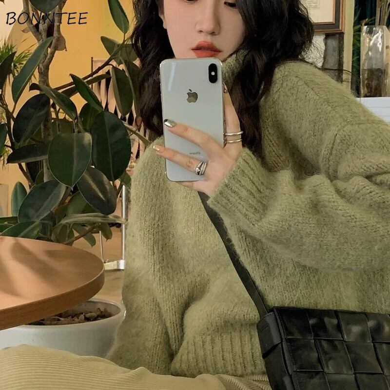 【新作】【送料無料】 タートルネックプルオーバー女性クロップオールマッチシックな固体シンプルなニット秋冬学生女性ジャンパー新レトロオル 0231322885495