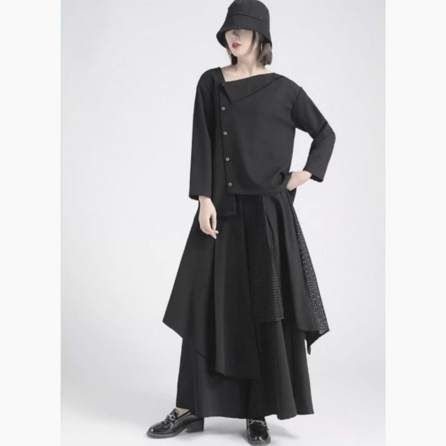 Asymmetric boat neck long sleeve blouse C0890