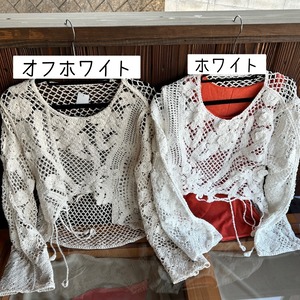 鍵編み長袖トップス
