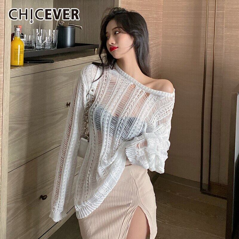 CHICEVERTシャツレディースOネック長袖ホローアウトミニマリズムTシャツ2020サマースタイルタイド ロング 夏物 6base523614486604