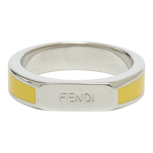 フェンディ ロゴ リング 指輪 #M シルバー イエロー メタル メンズ FENDI 【中古】