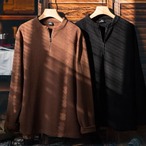 Waffle Fabric Half-Zip Long Sleeve T-Shirt ◇2color H0301