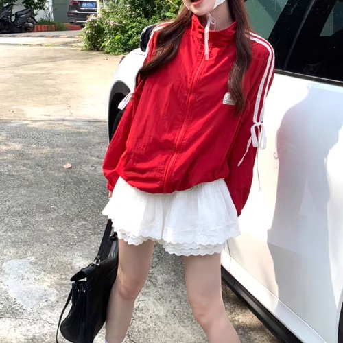 2色／レースリボンラインスタンドカラーブルゾン ・76025