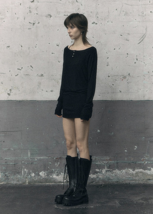 [BOHEMIAN SEOUL] LOOSE BOAT NECK DRESS, BLACK 正規品 韓国ブランド 韓国通販 韓国代行 韓国ファッション bohemseo ボヘミアンソウル