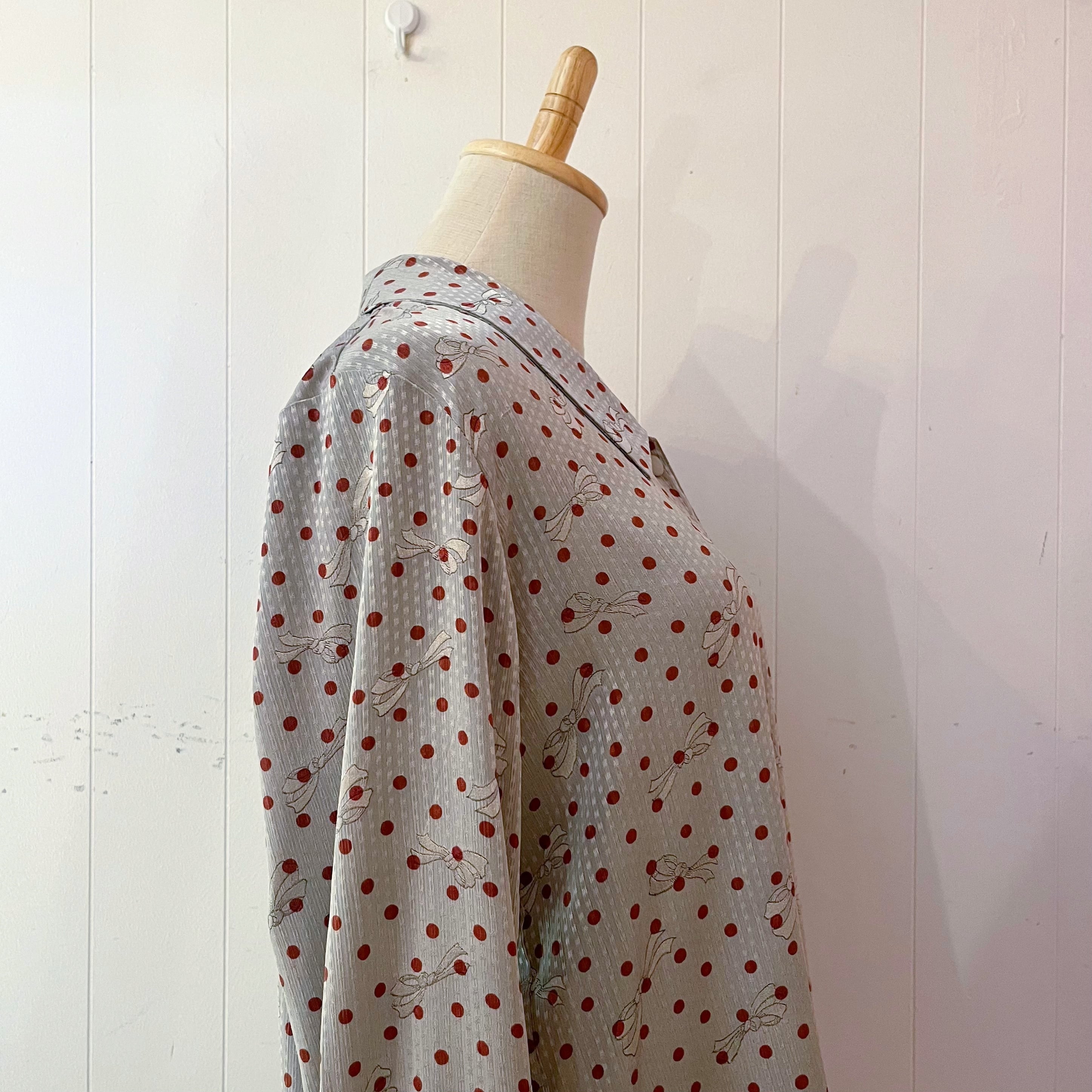 silver ribbon dot blouse