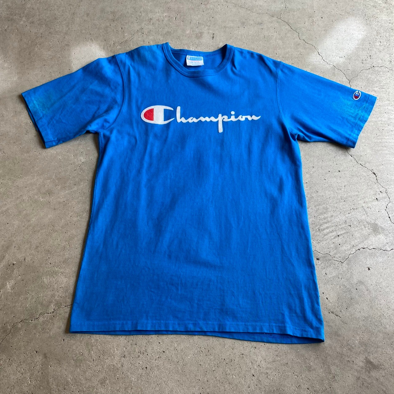 Champion チャンピオン ロゴ フロッキープリントTシャツ メンズL 古着 