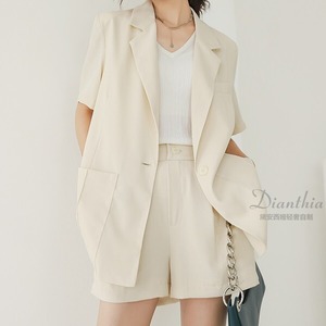 新作 21 2色 夏 セットアップ レディース 上下セットレディース テーラードジャケット セットアップ レディース カジュアル スーツ レディース セットアップ ショートパンツ 半袖 ジャケット ロングジャケット ボトムス パンツ レディース ハイウエスト パンツ グレー