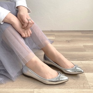 【OT3697】ポインテッドトゥ フラット バレエシューズ：シルバー 23.5cm【一部難あり】