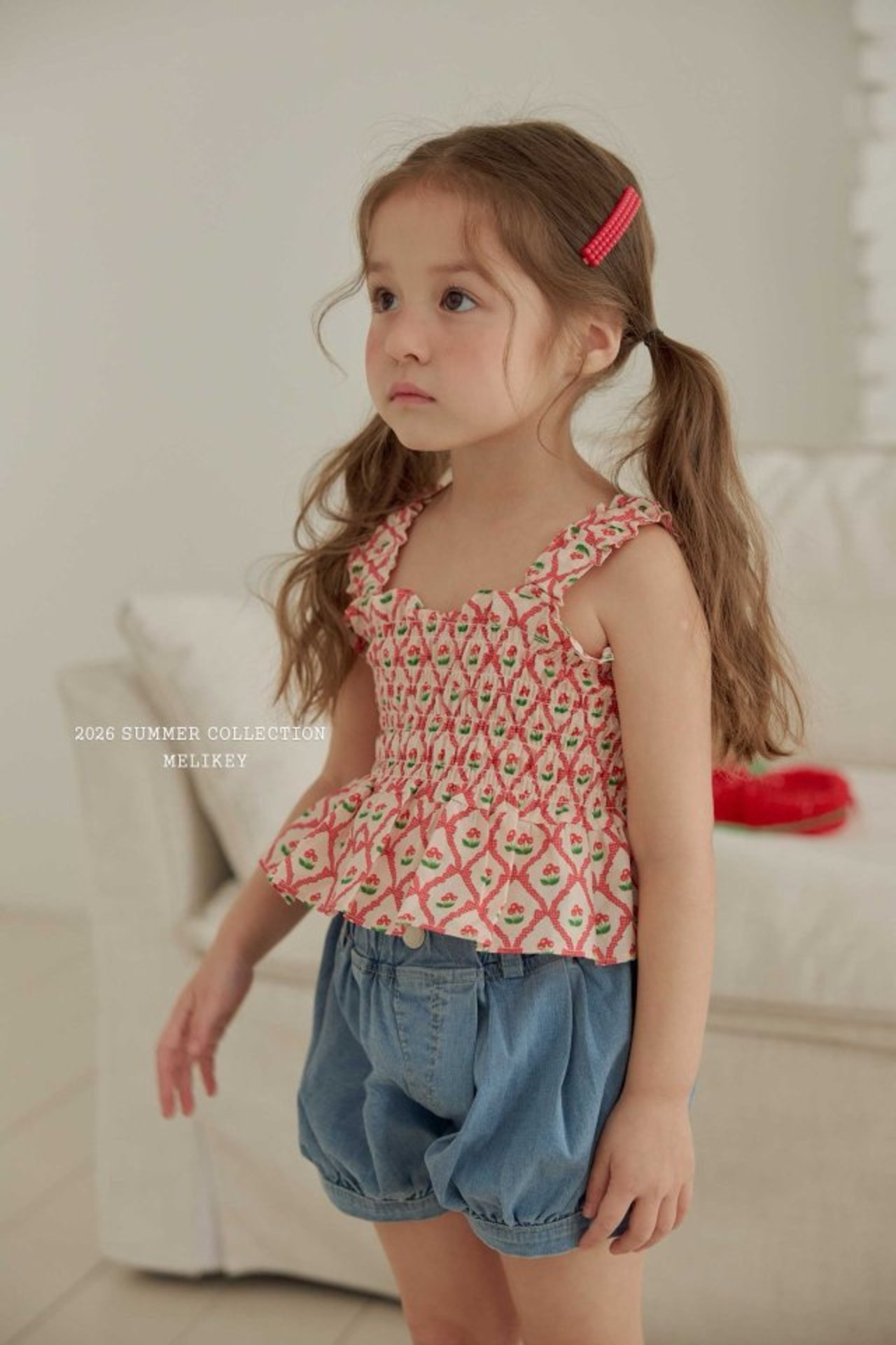 [MELIKEY] Cherry Ribbon Tucking Blouse / [미라이키] 체리리본터킹블라우스