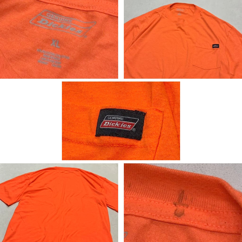 1点物◇ディッキーズDickiesオレンジ蛍光ポケットTシャツ半袖ポケT古着