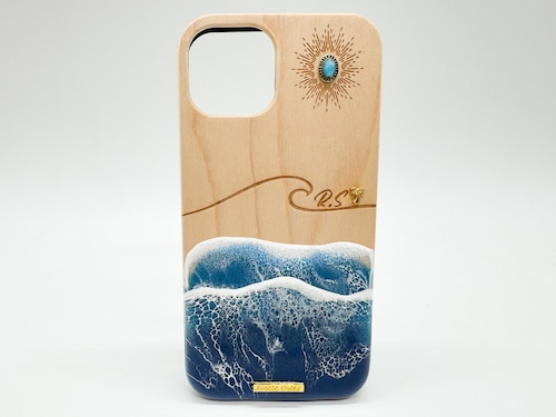 Sun&wave/wood×resin blue wave case(maple)