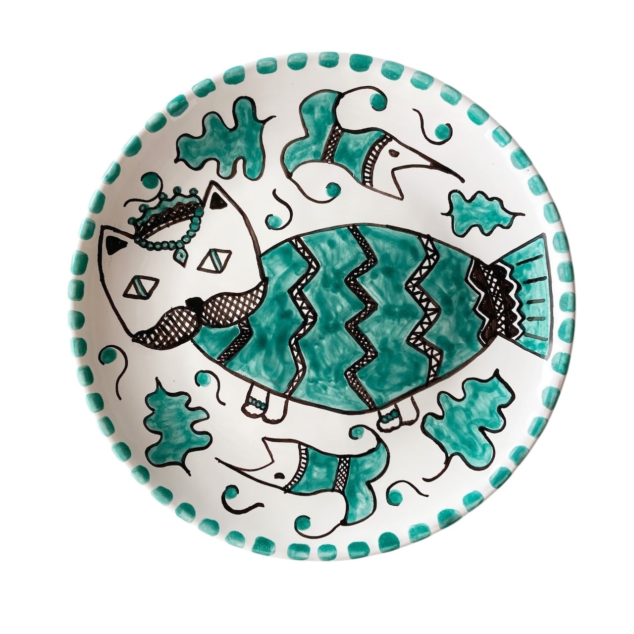 絵皿 20cm CRC034 マヨリカ焼き さかなねこ イタリア陶器 | イタリア