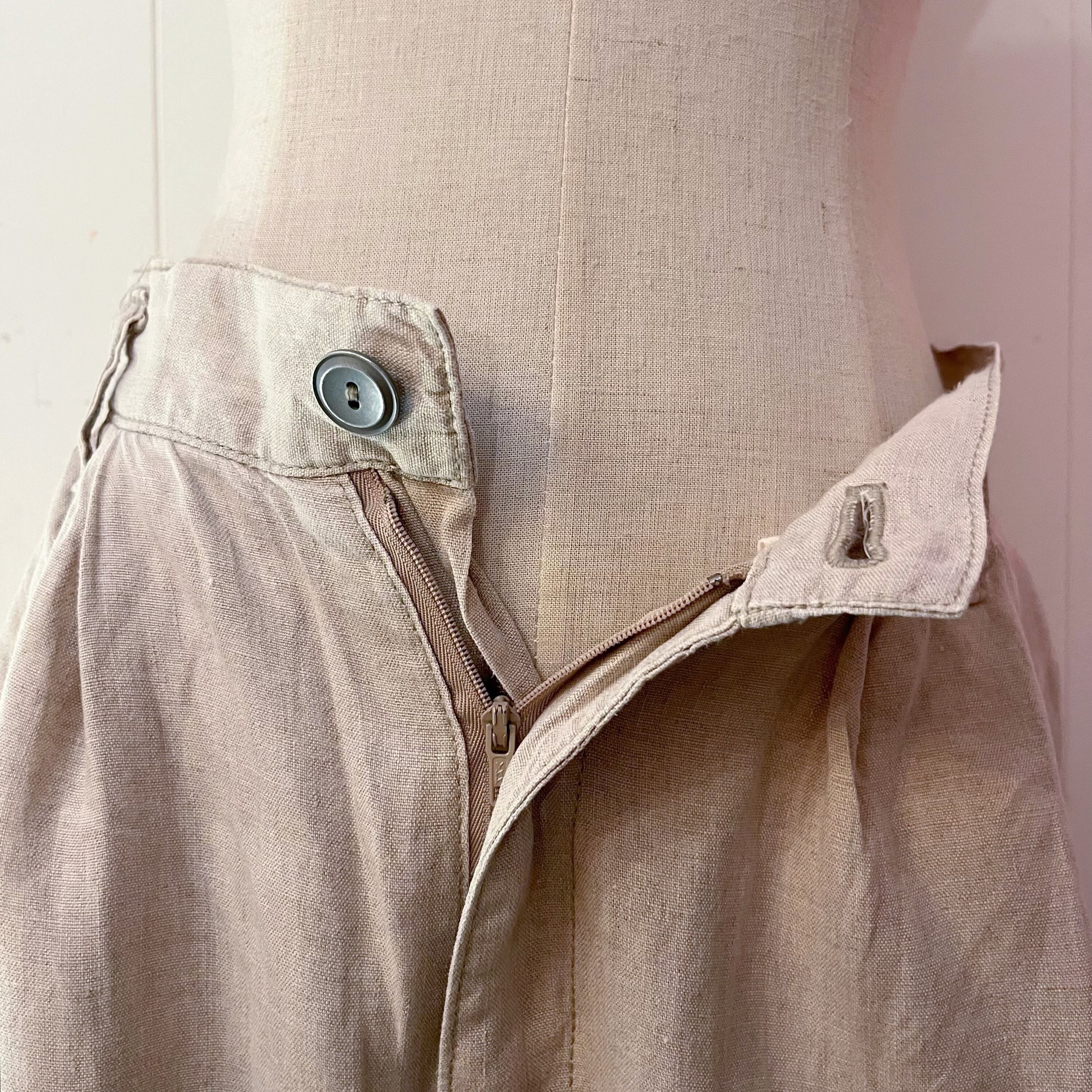 beige linen wide pants