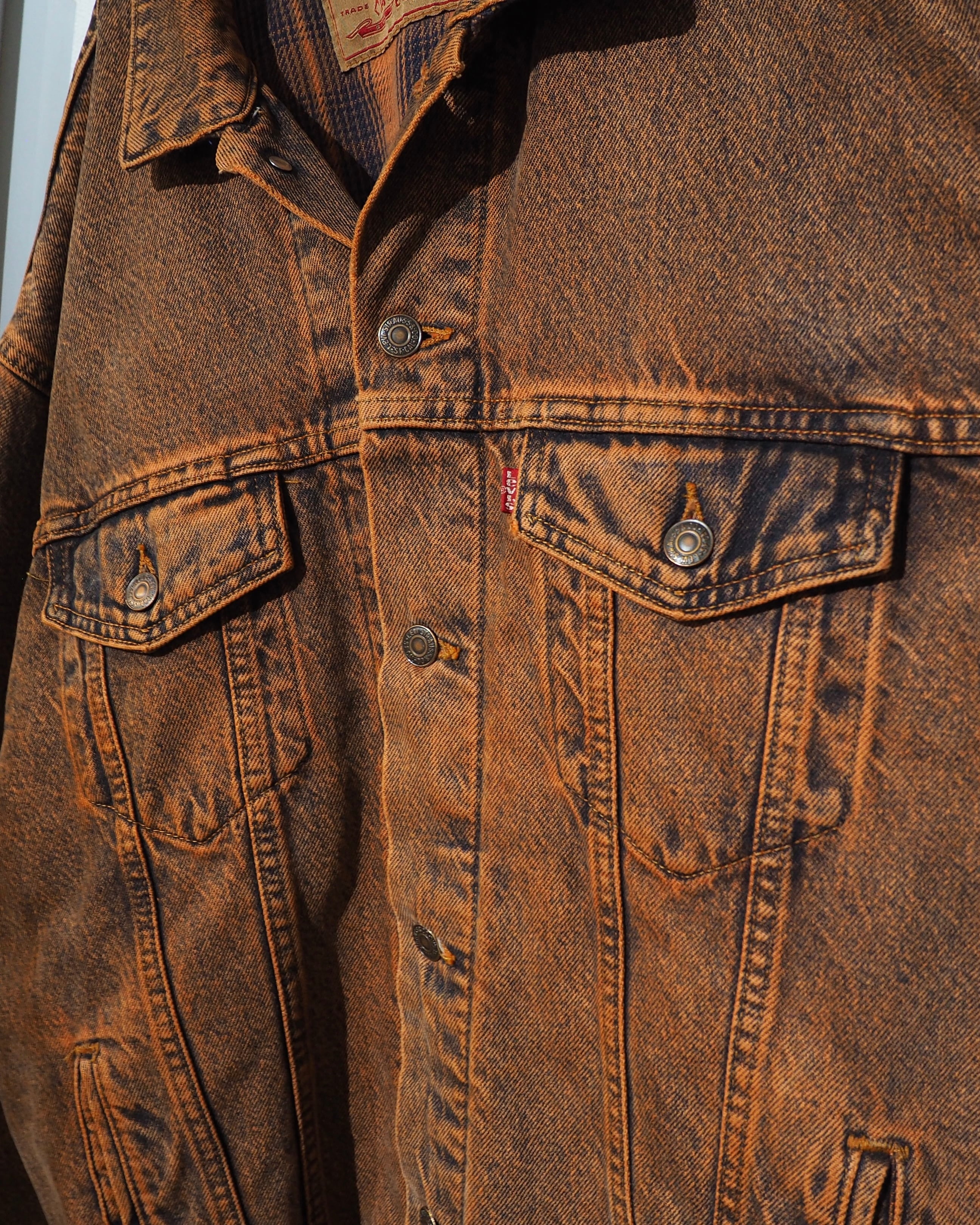 1990s " Made in USA - LEVI’S " Dark Orange Over Dyed vintage Denim jacket