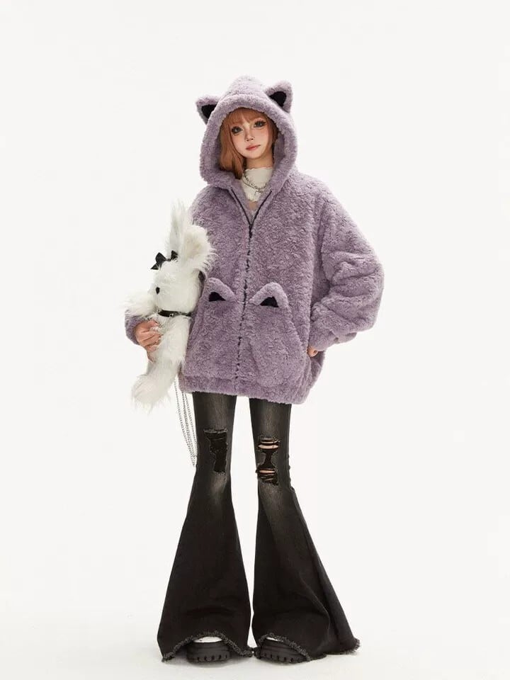 Myurina 猫耳もこもこファーブルゾン 地雷系アウター フリースパーカー