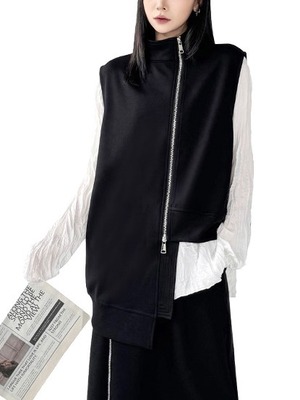 Dark style irregular zipper vest [T2791]