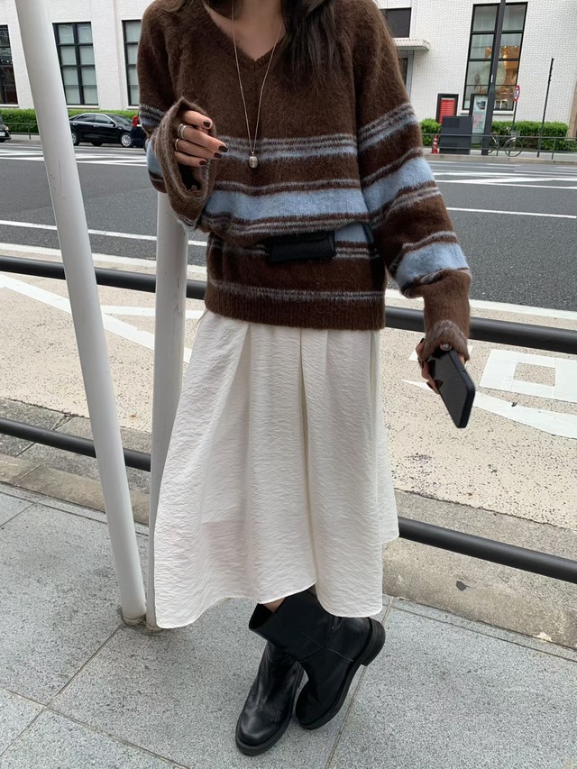 (即納) mellounge / Multi v brushed knit