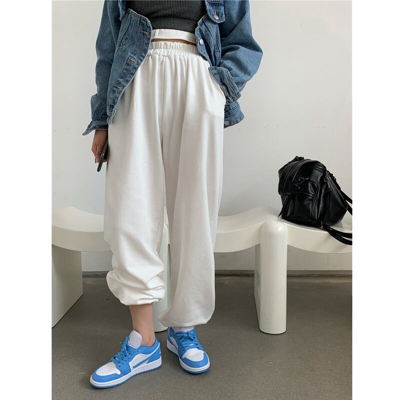 スポーツカジュアルパンツレディース2020年秋新作ハイウエストルーズワイドレッグパンツストレートレッグパンツインタイド ブラックストロベリース34666793692