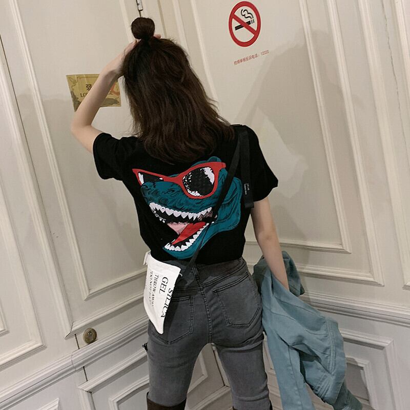 夏の香港スタイルのシックなファッションレタールーズ半袖Tシャツレディース漫画印刷カジュアルオールマッチブラウス女性潮 YY-ファッション86169148126