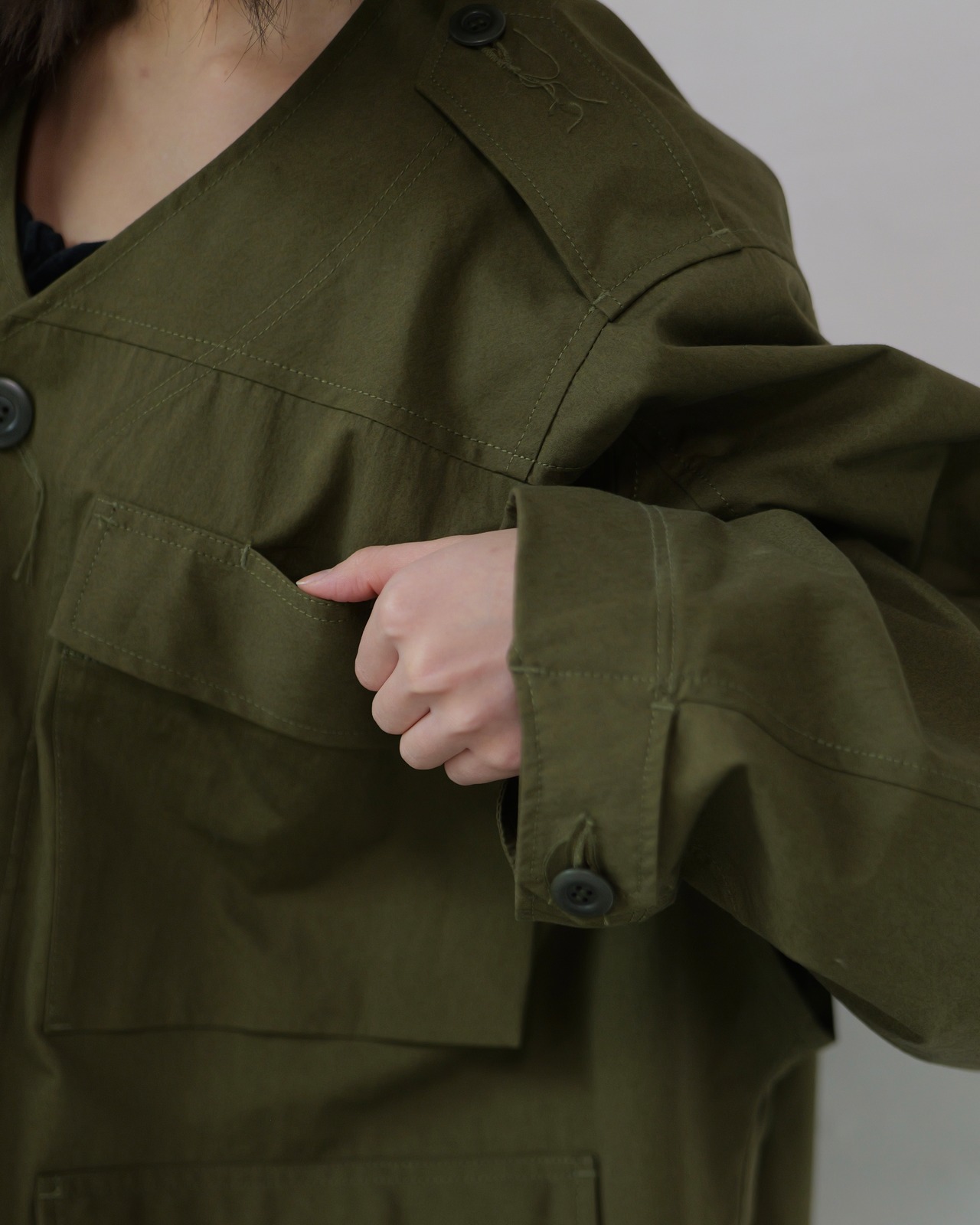 i’m here - Haoli Military Jacket :Khaki|フードストールドッキング/2WAY/ウェザークロス 入荷予定:2026.01.17(M 1点)