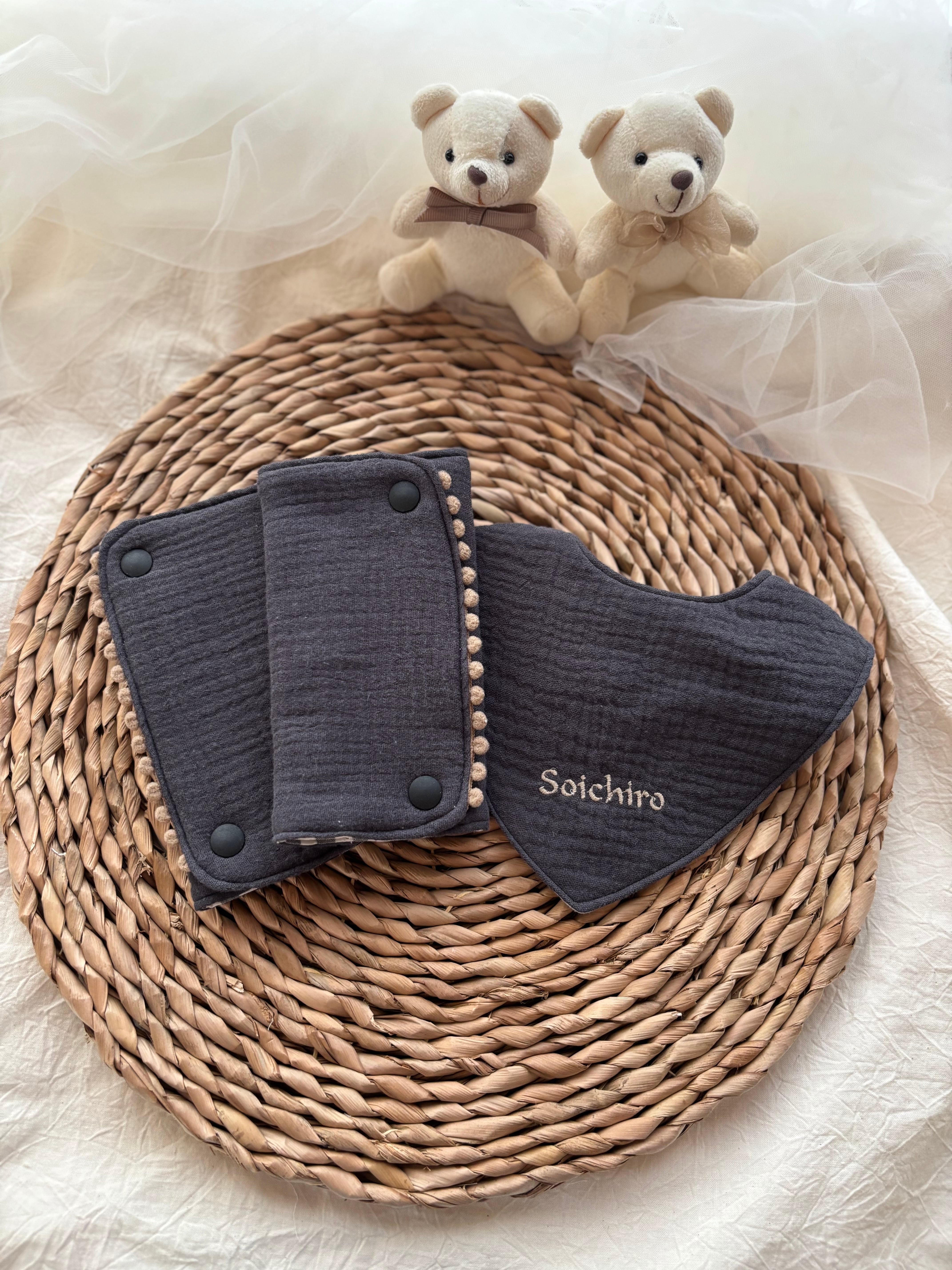 【全3色】2点セット ぽこぽこガーゼ よだれカバーとバンダナスタイ