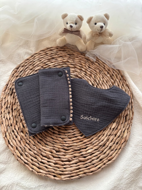 【全3色】2点セット ぽこぽこガーゼ よだれカバーとバンダナスタイ 【全3色】2点セット ぽこぽこガーゼ よだれカバーとバンダナスタイ