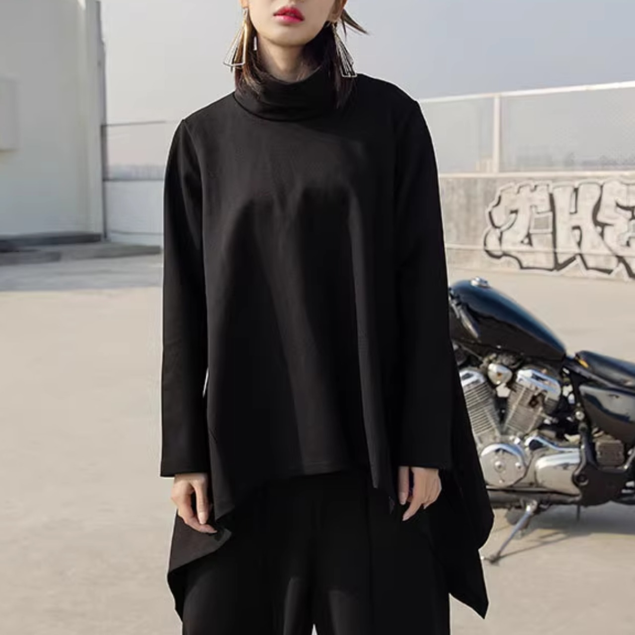 Loose Cape High Neck Sweatshirt (ME117)