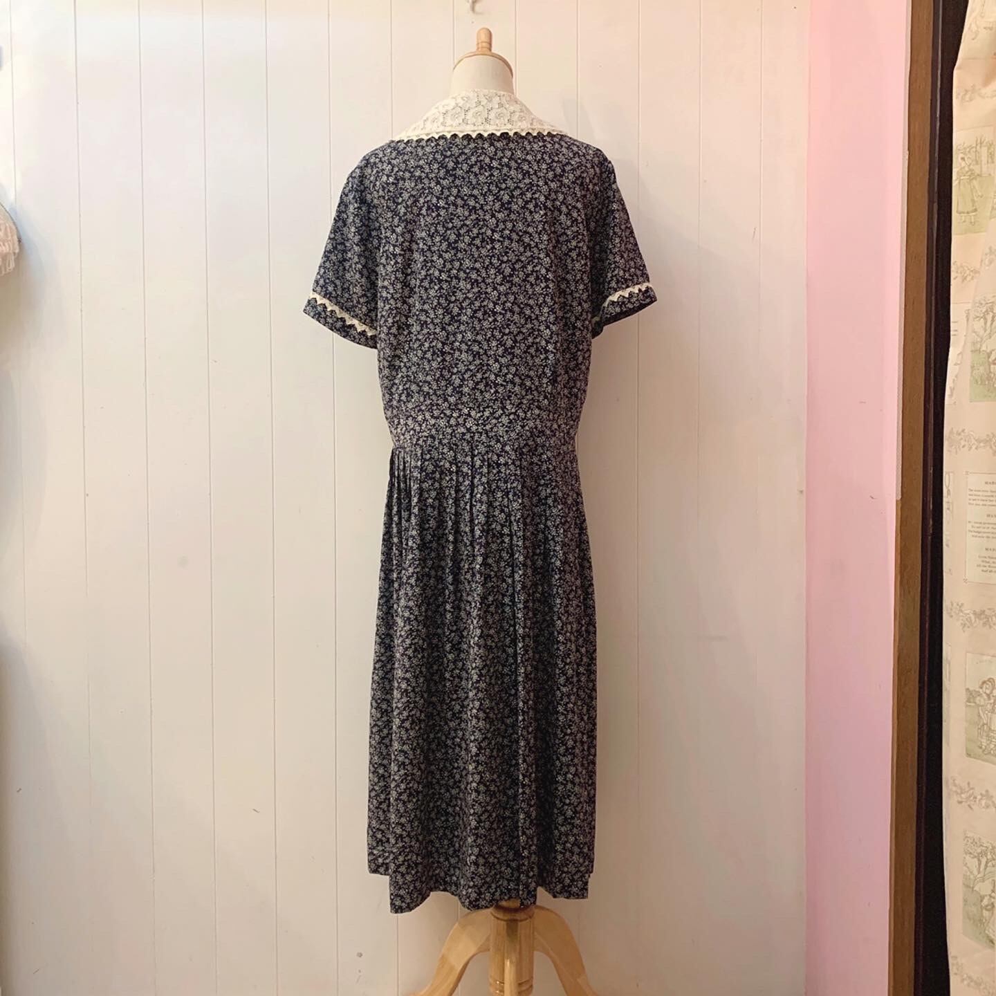 flower lace sailor collar navy one-piece