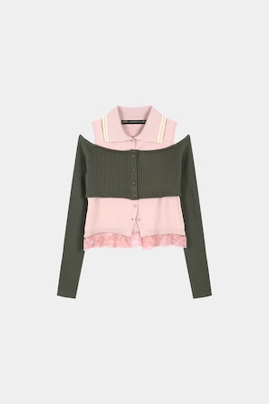 [ANDERSSON BELL] LAYERED OFF-SHOULDER COLLAR TOP atb1481w(KHAKI/PINK) 正規品 韓国ブランド 韓国通販 韓国代行 韓国ファッション ANDERSSONBELL アンダーソンベル 日本 店舗
