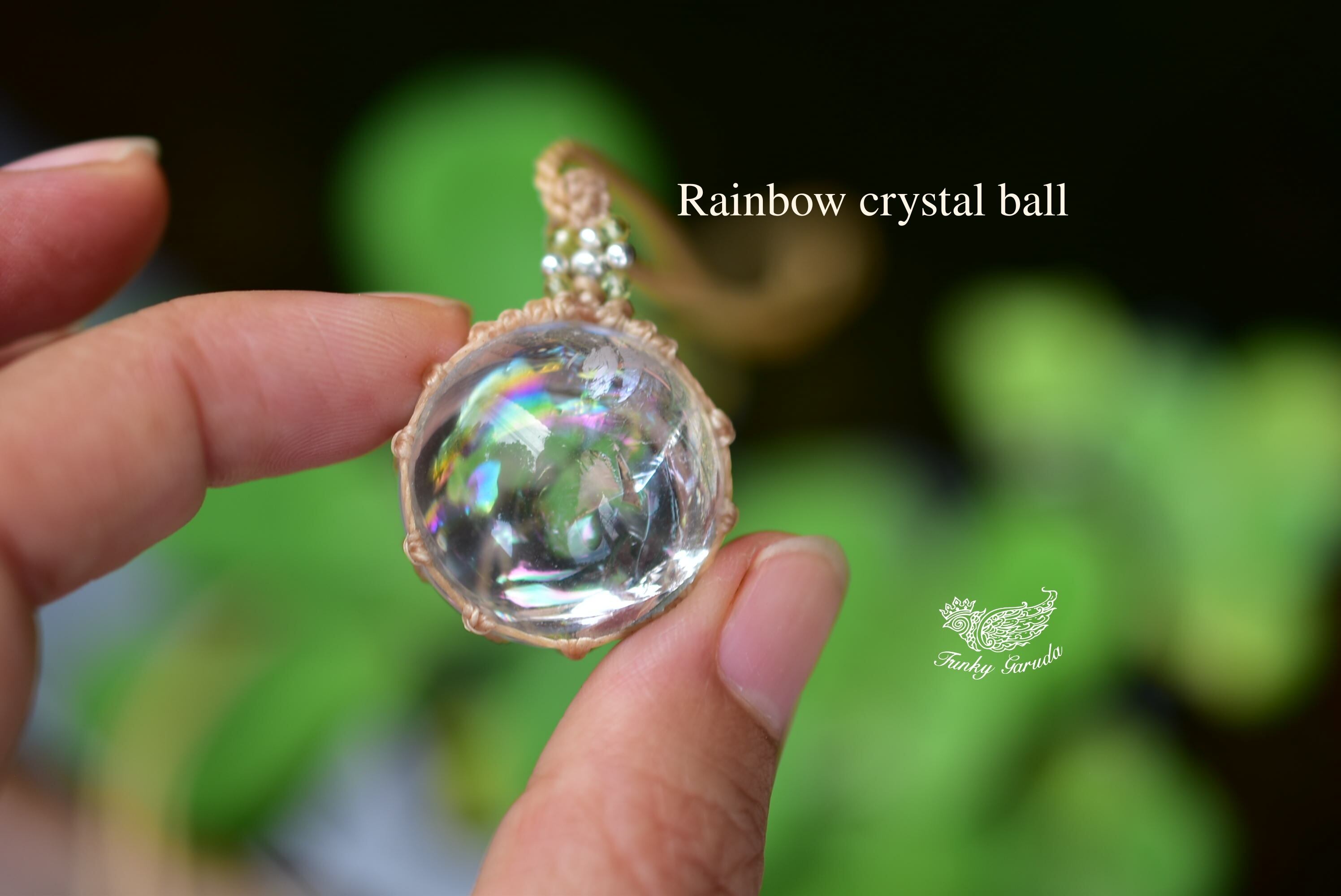 光と虹★丸玉★レインボークォーツ マクラメペンダントcry015