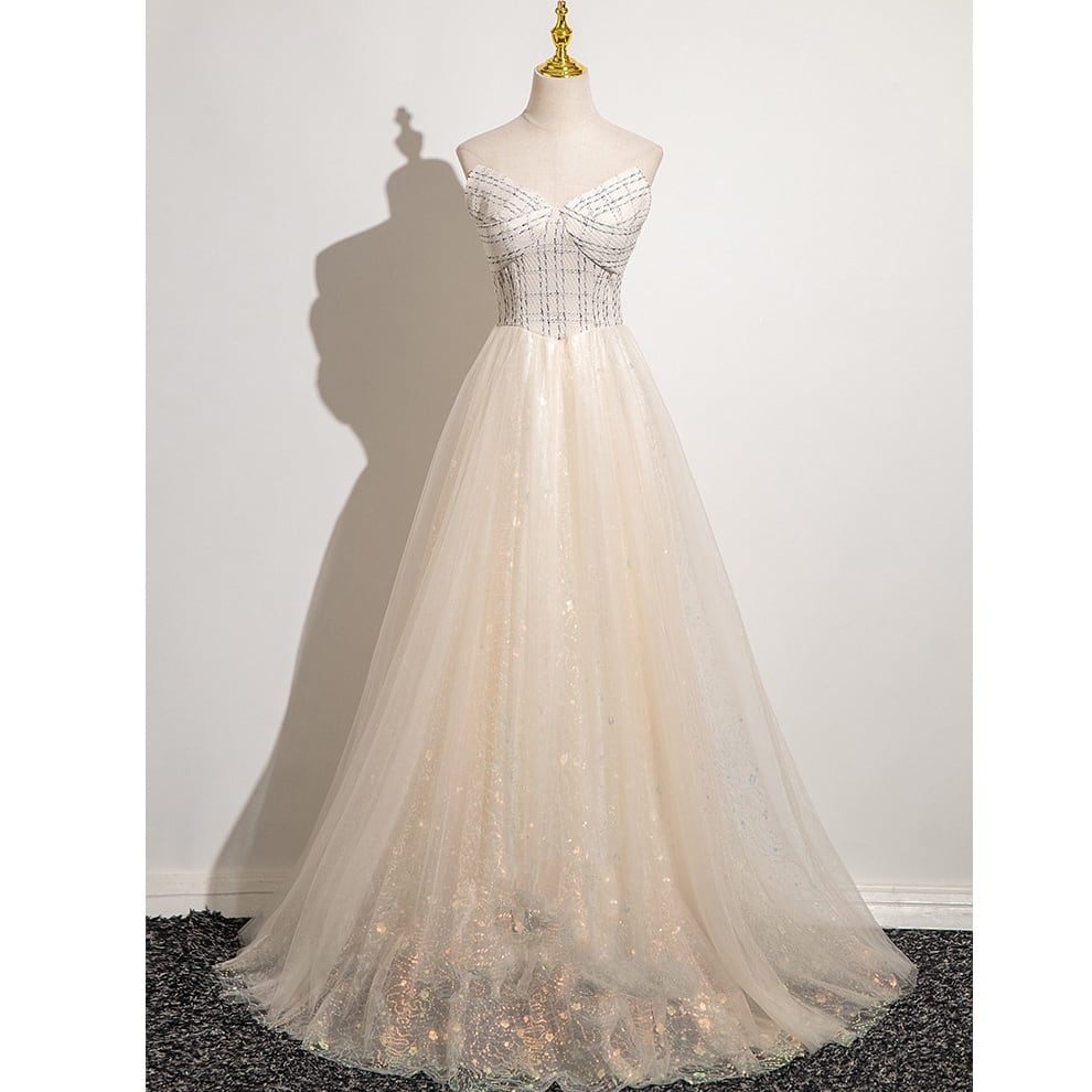 ベアトップAラインチュールロングドレス D1193