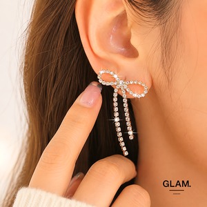 リボンビジューロングピアス