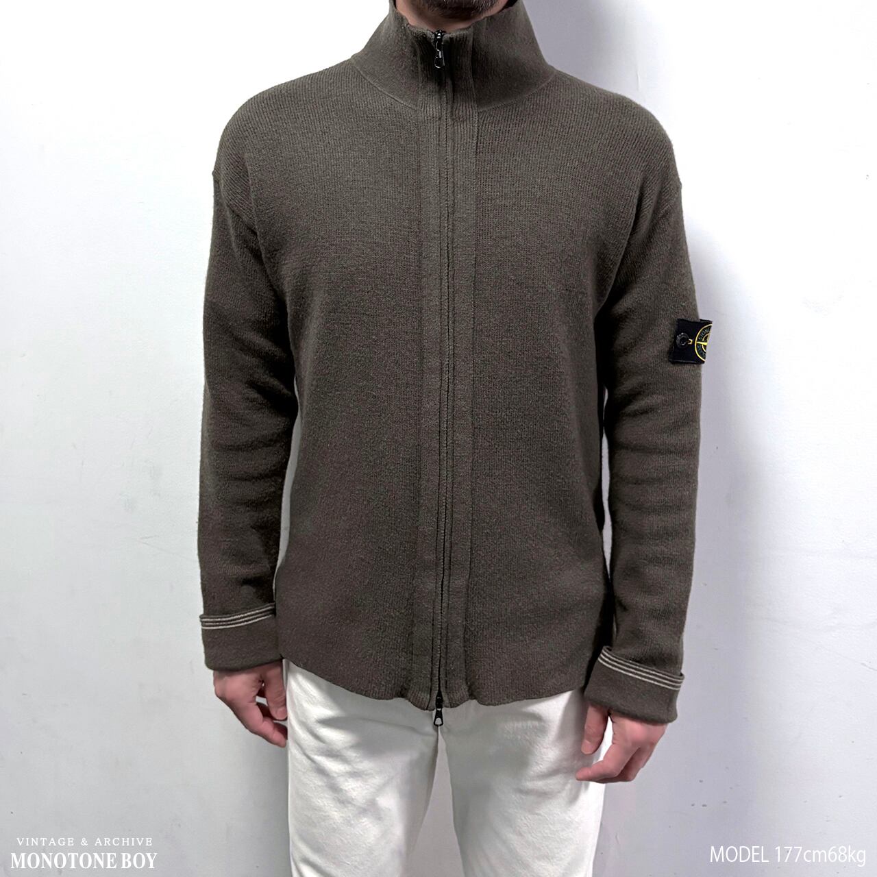 STONE ISLAND 2005AW WOOL NYLON ZIP-UP DRIVER'S KNIT SWEATER