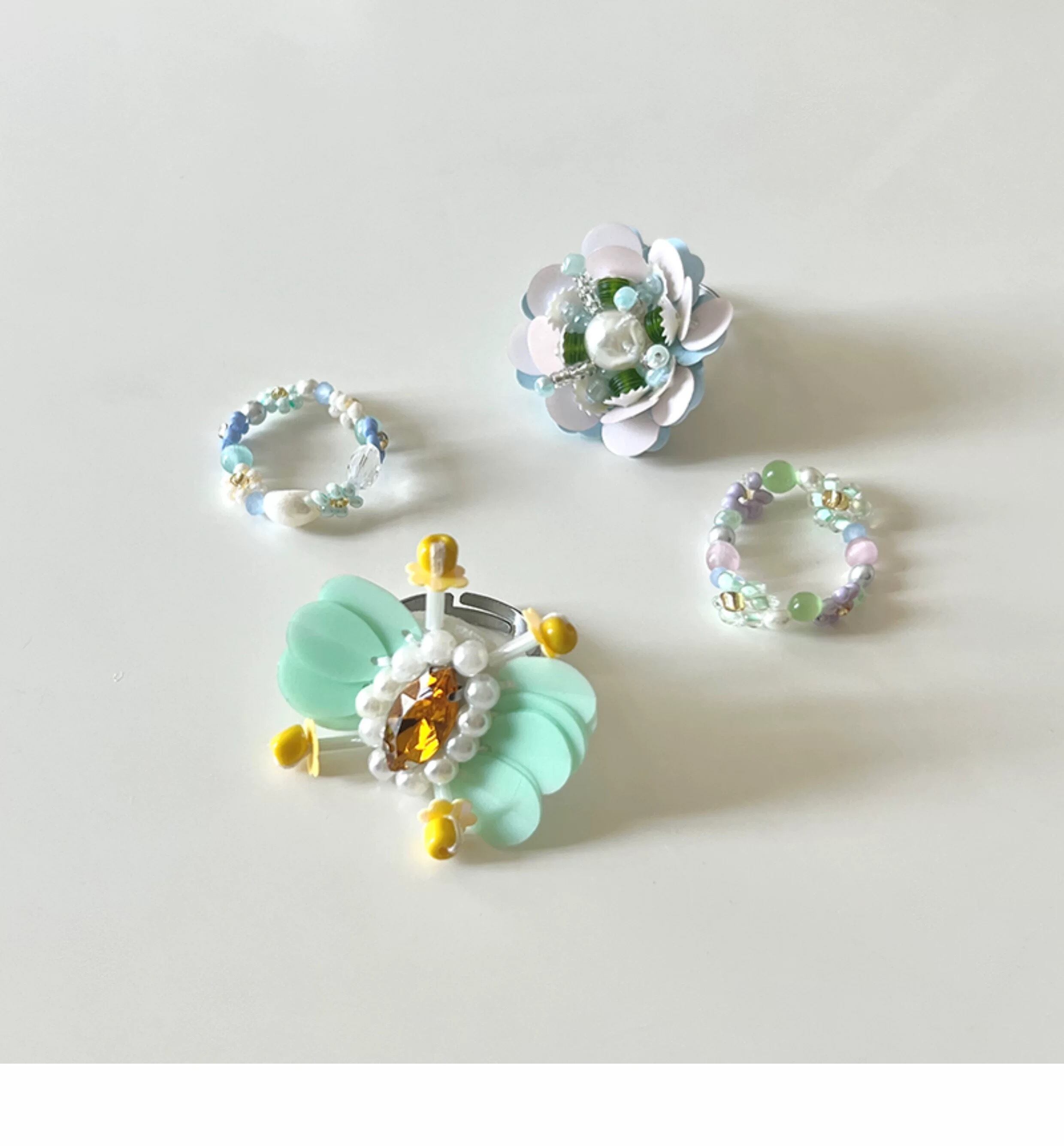Beads Ring】-花慕蝶- ビーズリング ハンドメイド 手作り指輪 サイズ