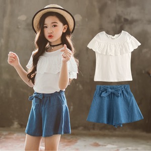 【日本倉庫即納】 Tシャツキュロットセット 女の子 半袖