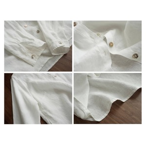 【定番の一枚】ピュアリネン ウォッシュ加工 長袖 バンドカラーシャツ 2color W01425