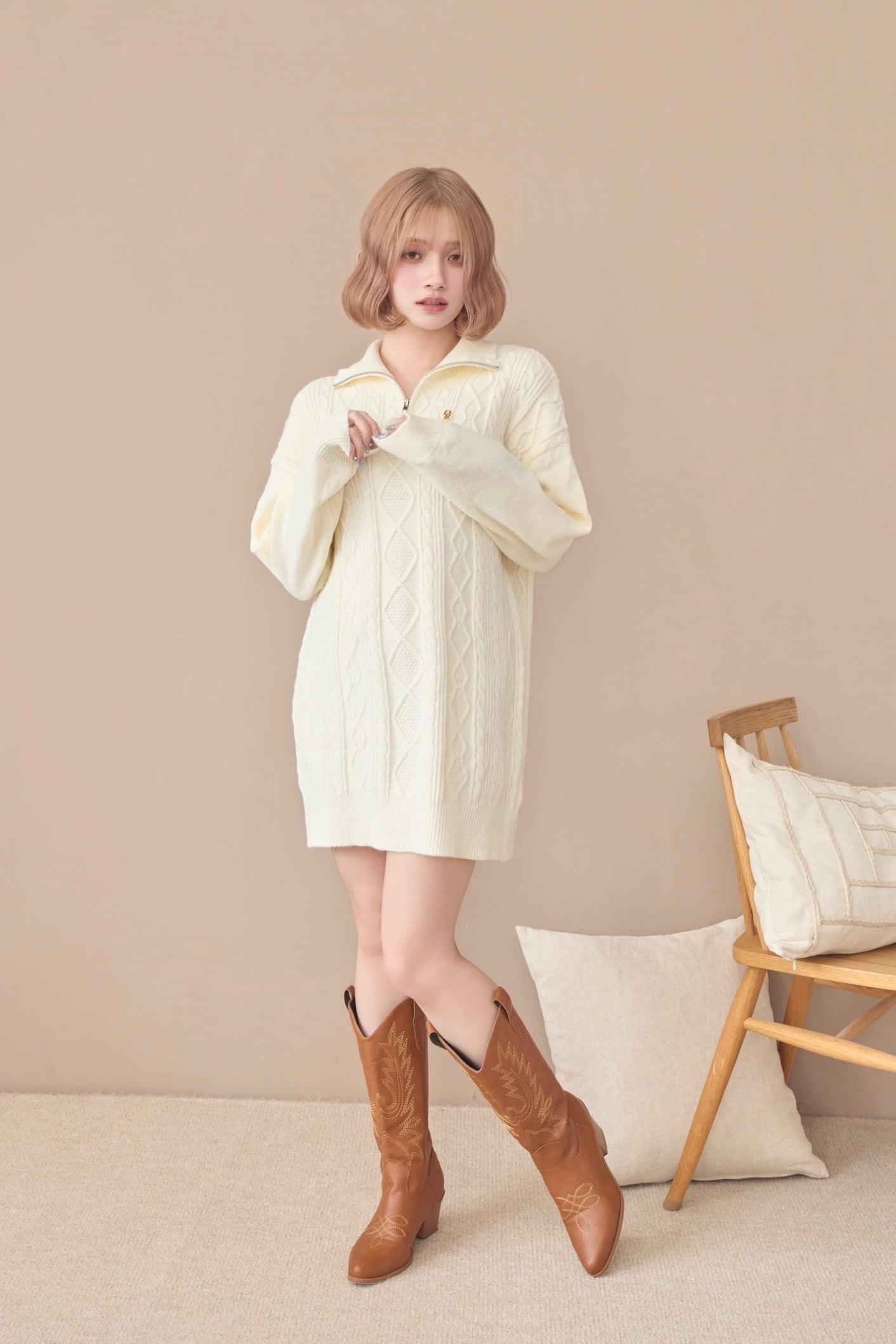 DR half zip cable knit onepiece | Désir et Raison