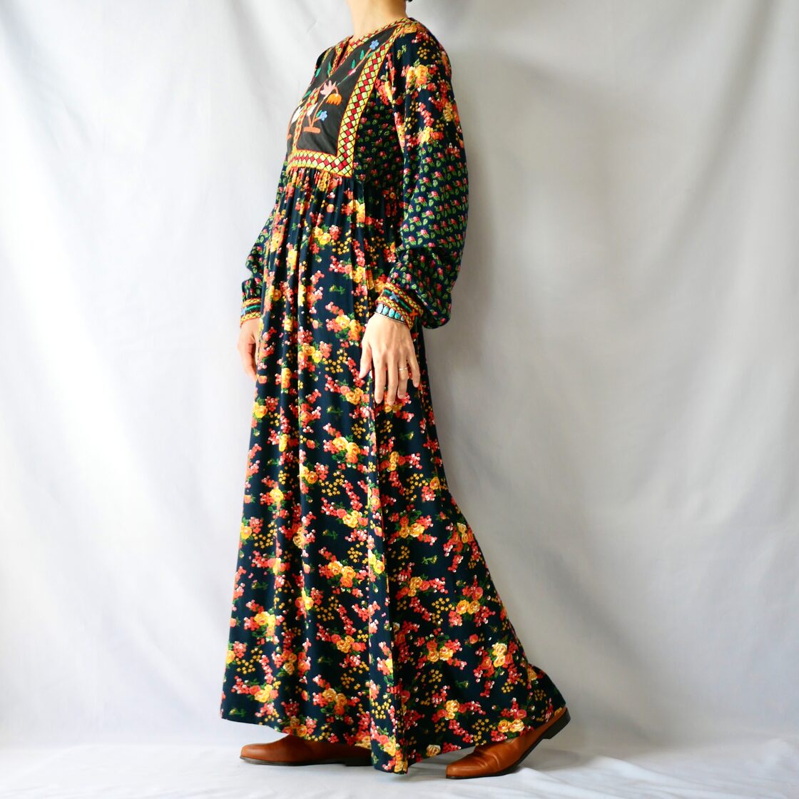 70s vintage Afghanistan floral maxi onepiece アフガンレーヨン  
