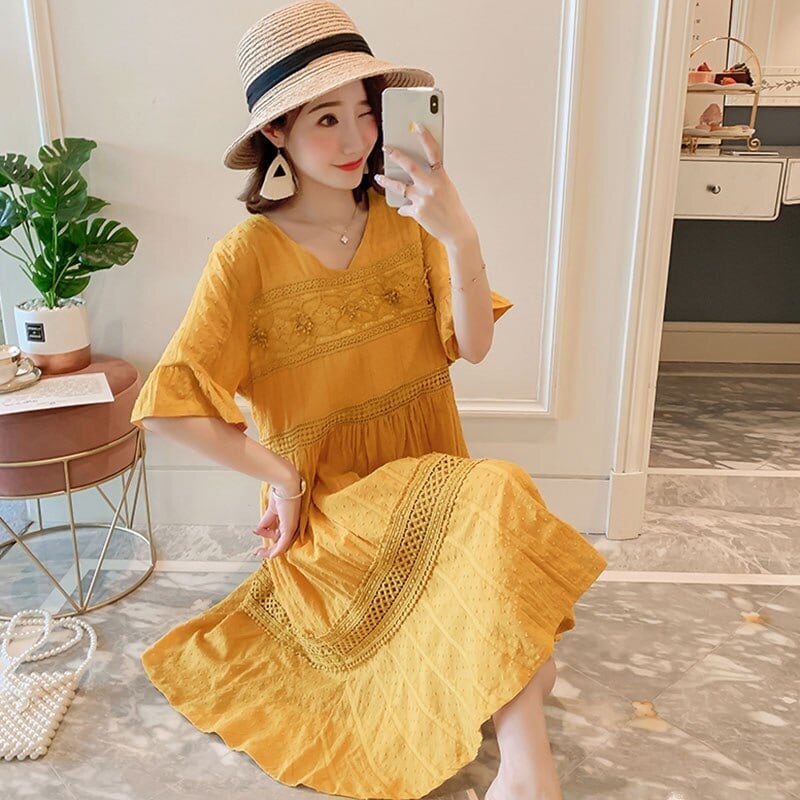 【新作】【送料無料】 サマーレースを作る妊婦妊婦妊婦ドレスサマーウェアスカート膝丈ドレス 夏物 AL expec367337980165