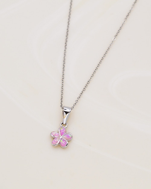 Silver925 ピンクオパール プルメリアネックレス