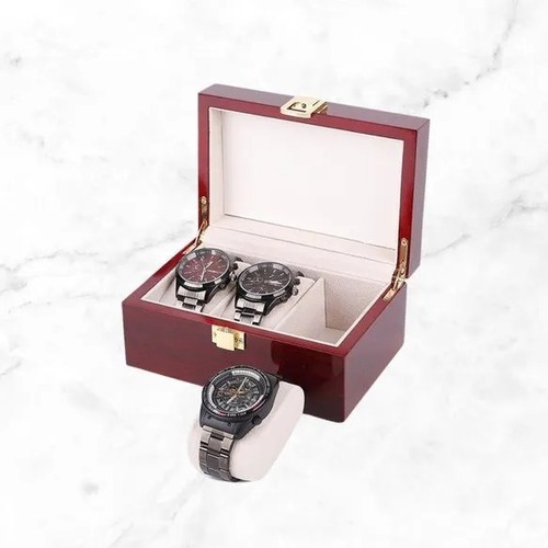 時計収納箱 腕時計 腕時計用収納ケース 時計 木製 アクセサリーケース 収納ケース 小物入れ 小物収納 ロックつき コンパクト 赤 レッド モダン レトロ シック 父の日 ギフト 3枠