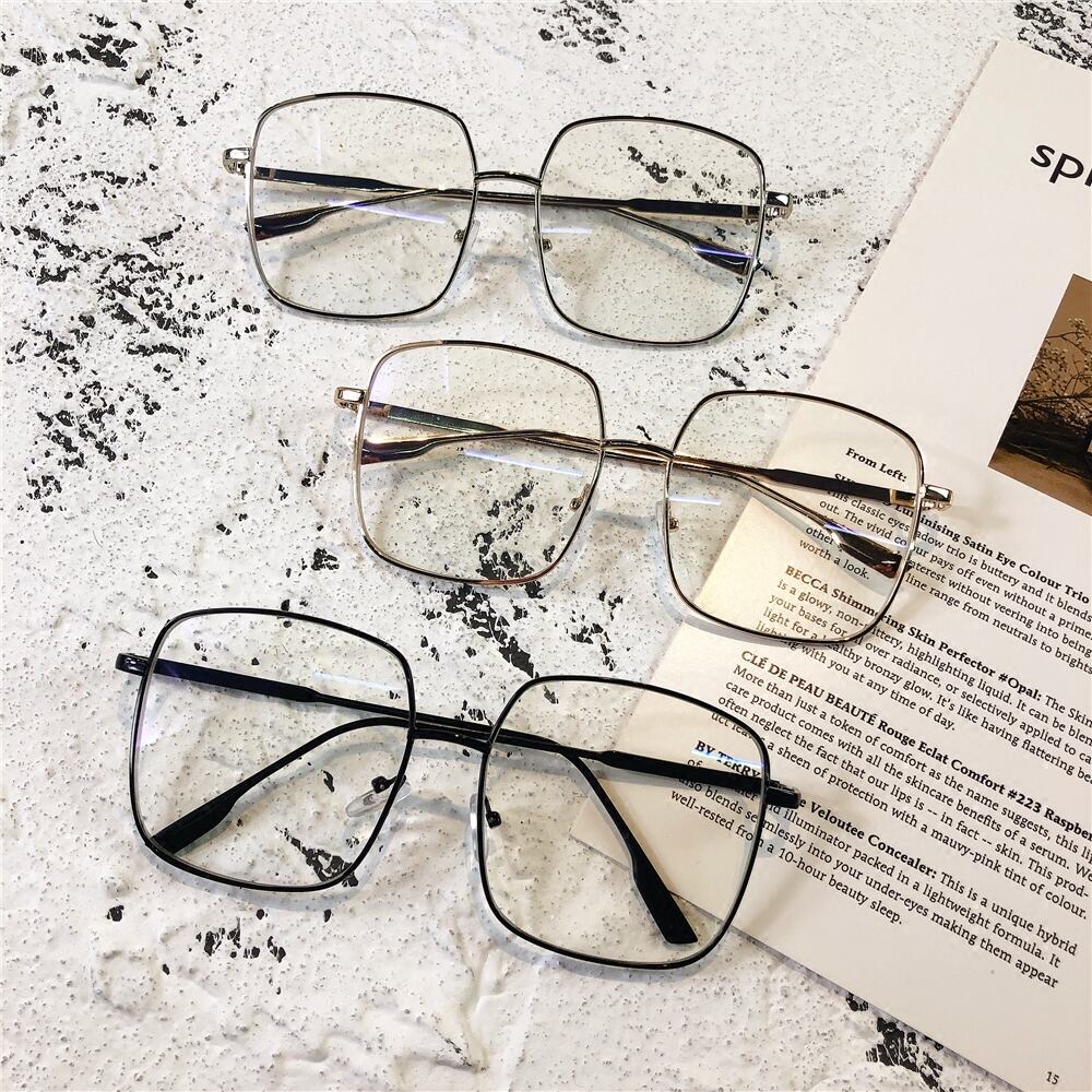 シックなレトロなビッグフレームフラットミラーワイルドフレームグレフレーム男性と女性の学生香港スタイルの個性プレーングレミオピアグレ ブラック・アイド・ピーズ44389789696