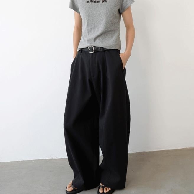 Cotton Blend Barrel Wide Pants*S-452