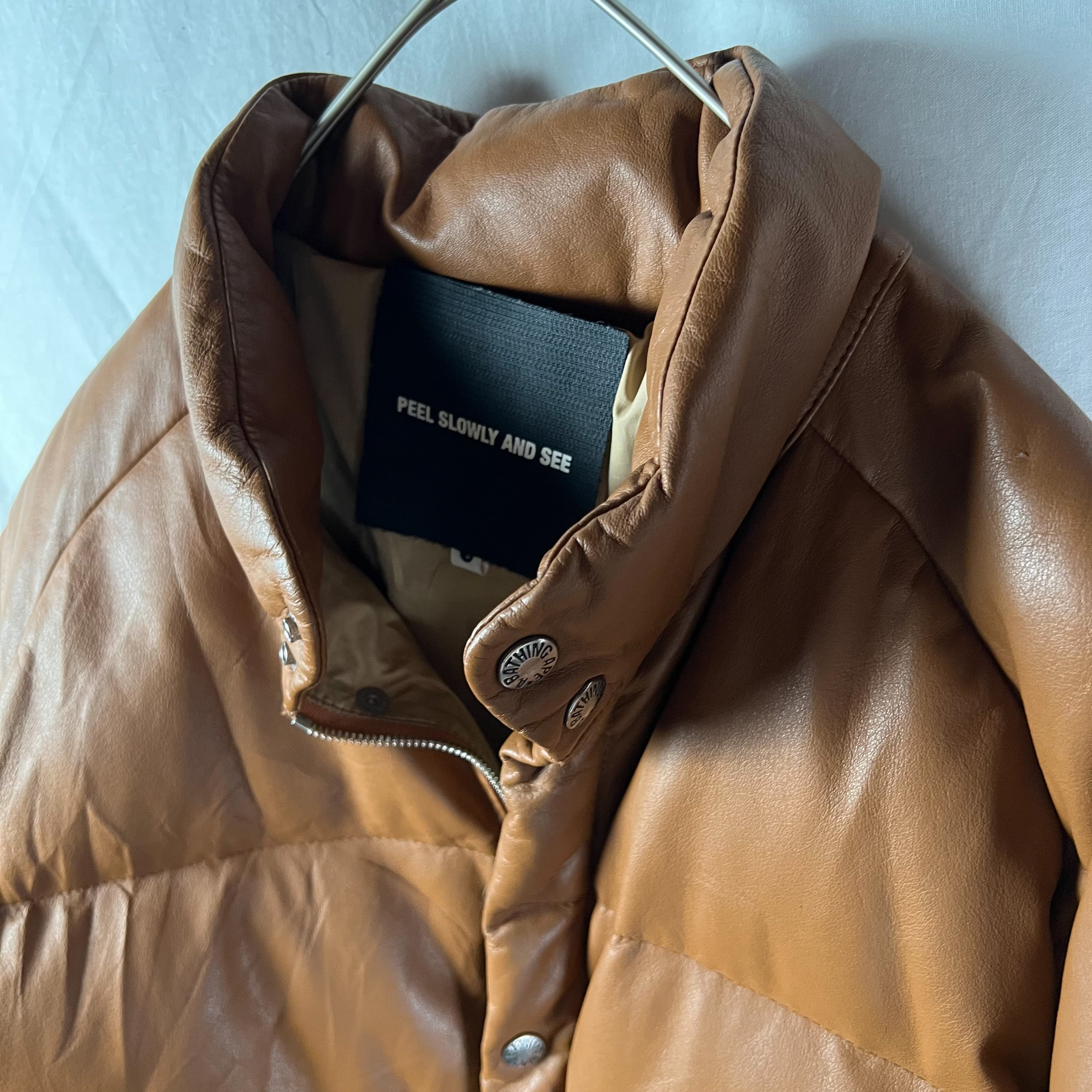 a bathing ape〕LEATHER CLASSIC DOWN JACKET -peel slowly and see 