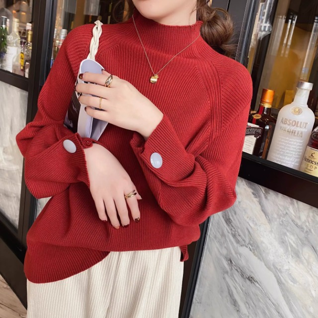 レディース トップス ニット セーター プルオーバー 長袖 萌袖 ハイネック 伸縮性 かわいい 大人可愛い きれいめ シンプル カジュアル 上品 おしゃれ かっこいい レトロ こなれ感 ラフ ガーリー ルーズ 個性的 クール モード系 エレガント モダン 主役級 存在感 とろみ感 抜け感 ラブリー キュート ベーシック アクティブ ナチュラル 無地 秋 冬 デート お出かけ 休日 ショッピング 暖かい 体型カバー 普段使い 着回し モテ M L ゆったり ゆる ホワイト ブルー レッド マスタードグリーン