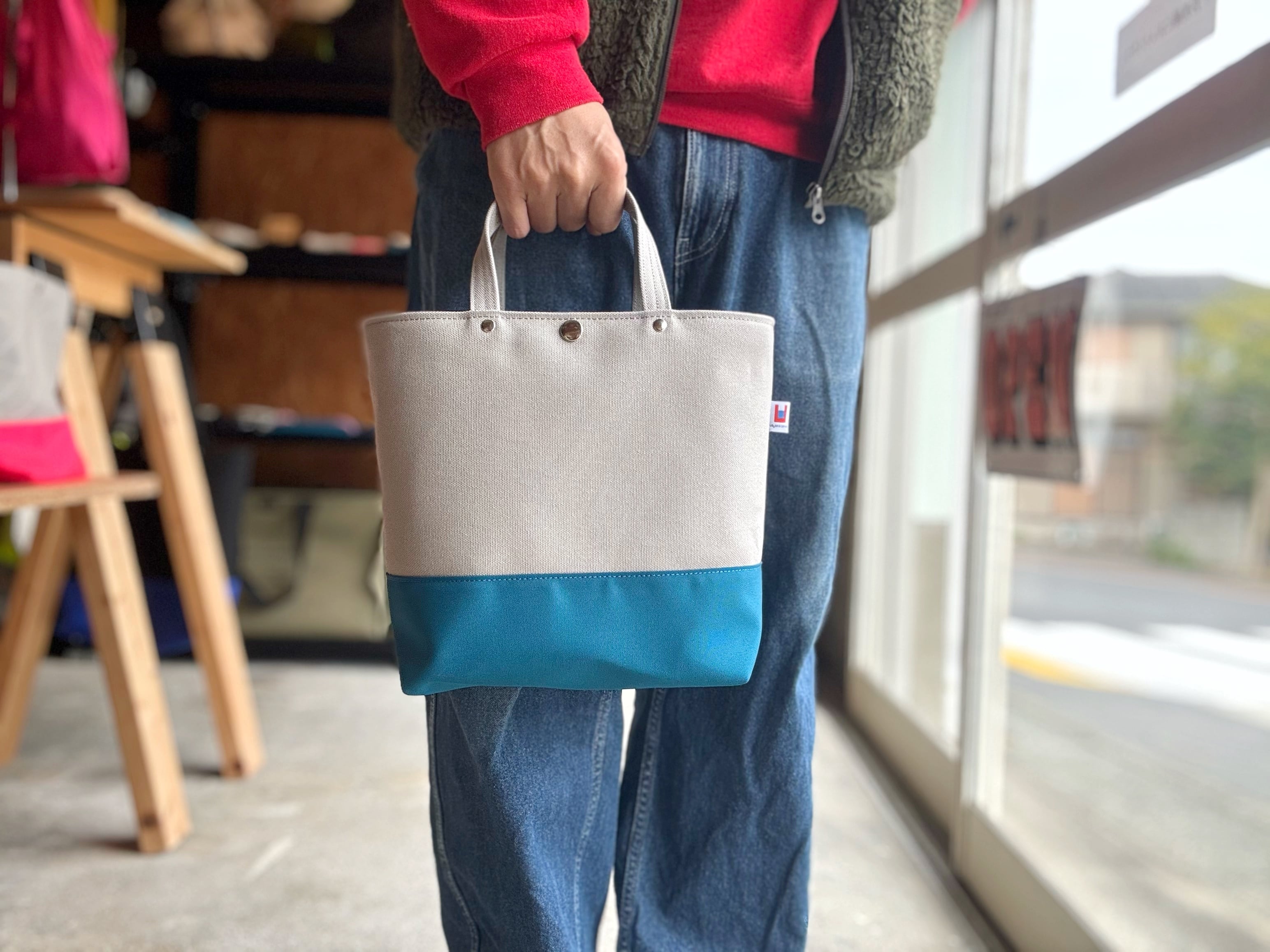 トートM グレー×ターコイズ