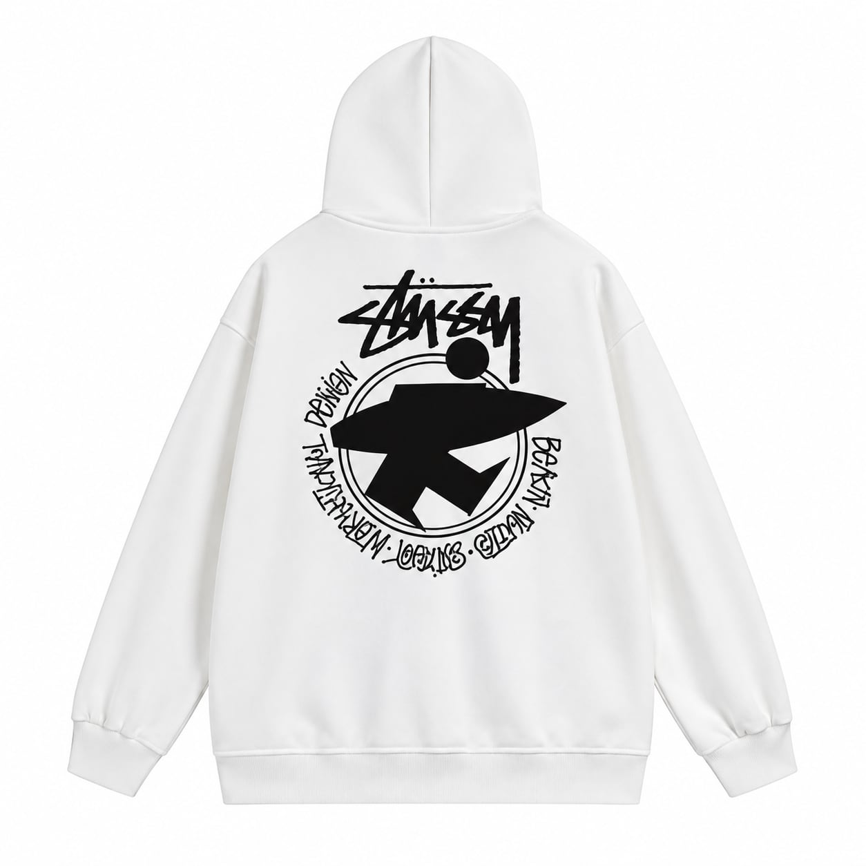 Stussy 　アートプリント 　パーカー 　ホワイト 裏起毛 STUSSY ステューシー 裏起毛ジップアップパーカー 海外限定 背面