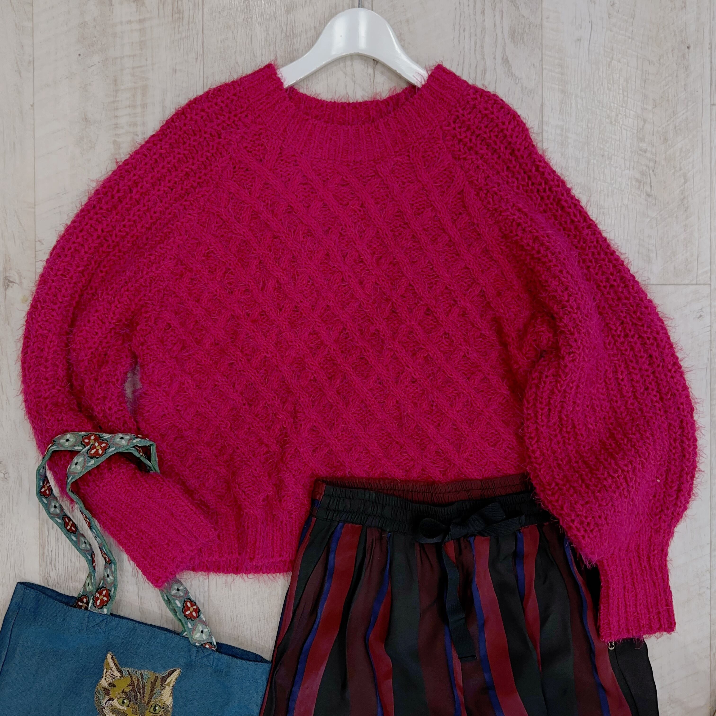 春色あったかニット　ピンク　グリーン